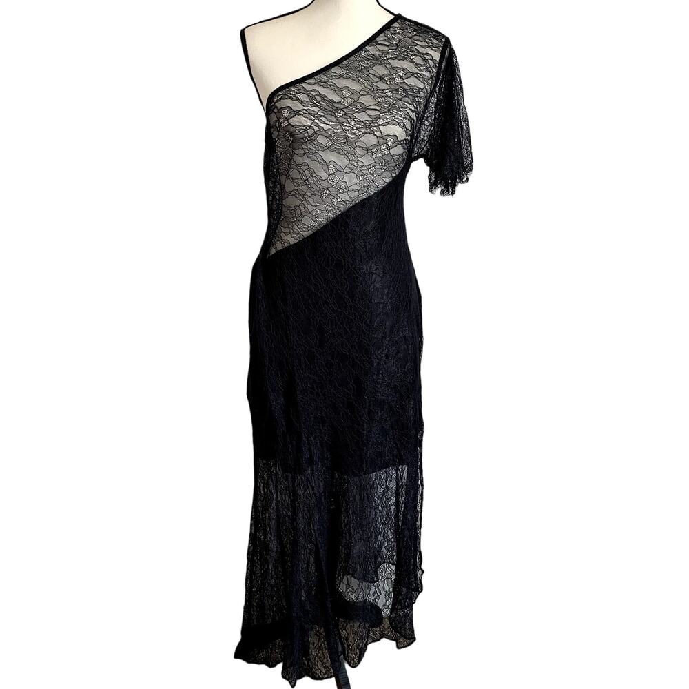 NWT ASOS One Shoulder Lace Evening‎ Midi Dress in Black